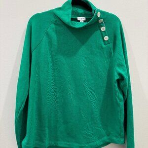 NWT JCrew Green Sweater + Striped Asymmetrical Collar